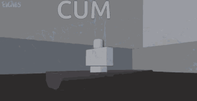 a computer generated image of a person in a room with the words `` cum '' written on the bottom .