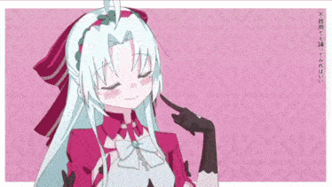 a drawing of a girl with white hair and a red dress
