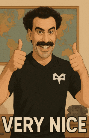 a man with a mustache is giving a thumbs up with the words very nice behind him