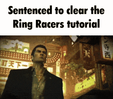 a man in a suit is standing in front of a sign that says ' sentenced to clear the ring racers tutorial '