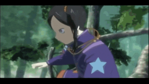 a cartoon character with a blue star on her jacket