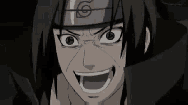 a close up of a naruto character with a scarf around his head and a smile on his face .