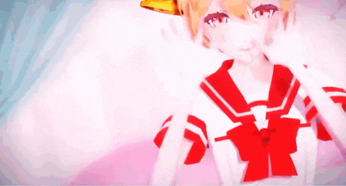 a girl in a red and white outfit with a bow on her neck