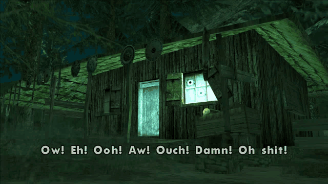 a screenshot of a video game with the words ow eh ooh aw ouch damn oh shit