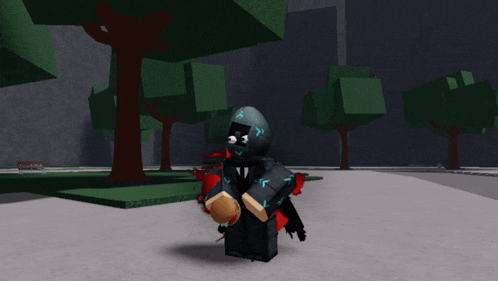 a person in a video game with a skull on their back