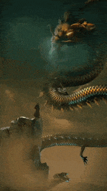 a dragon is being struck by lightning in a painting