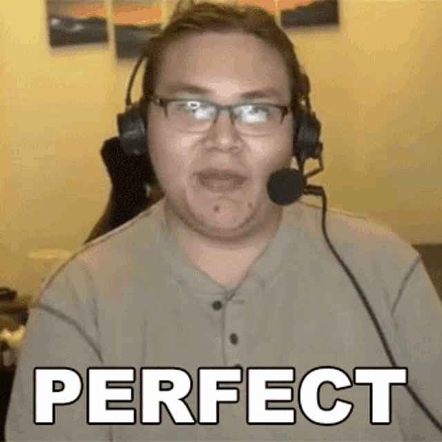 a man wearing headphones and a microphone says perfect