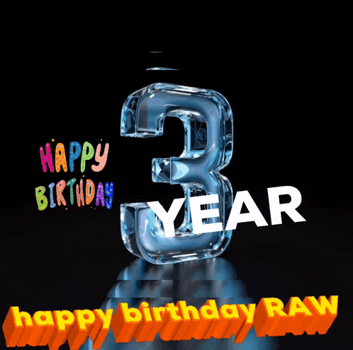 the number 3 is made of ice and the words happy birthday raw are below it