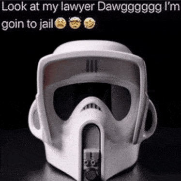 a picture of a helmet with a caption that says look at my lawyer dawg i 'm goin to jail
