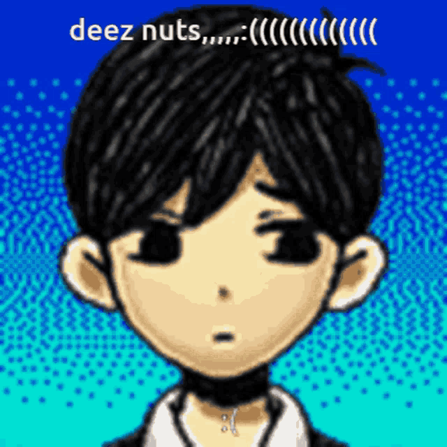 a pixel art of a boy with the words deez nuts written on it