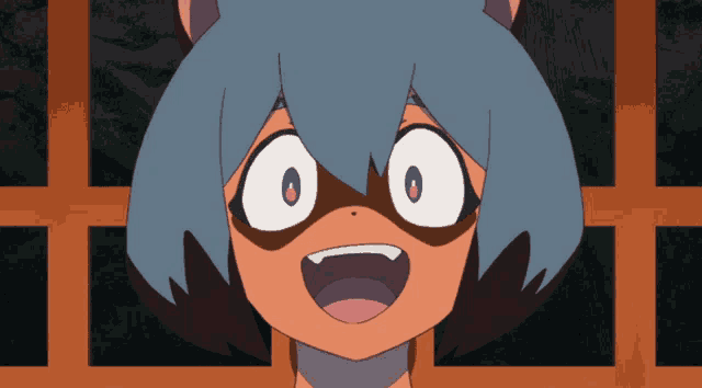 a close up of a cartoon character 's face with a surprised look on her face