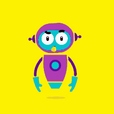 a cartoon robot is giving a middle finger on a yellow background