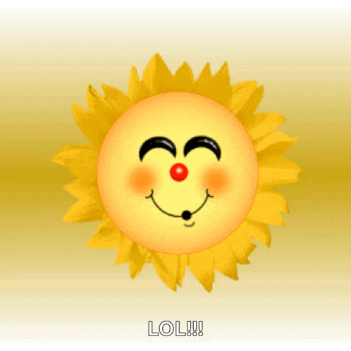 a cartoon sun with a red nose and a smiley face