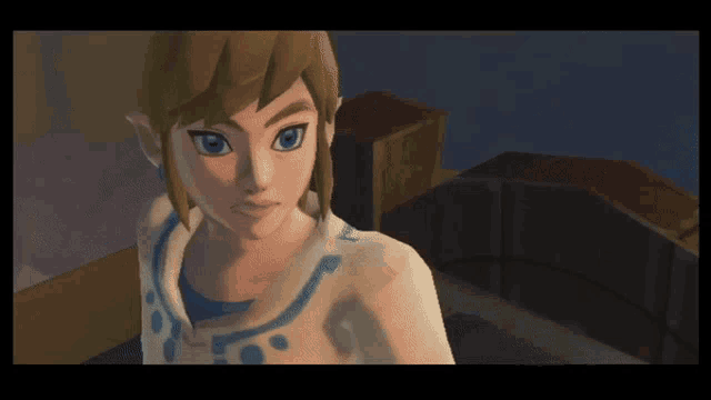 a video game character with a blue shirt on