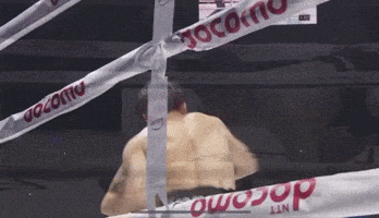 a man in a boxing ring with a docomo banner behind him