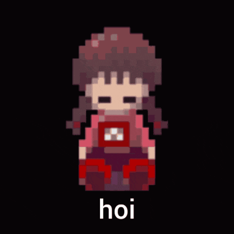a pixel art of a girl with the word hoi written below her