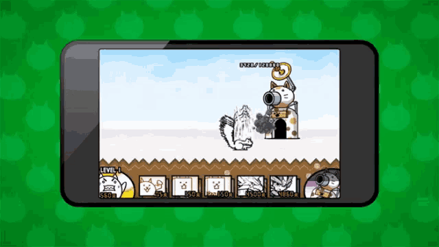 a cell phone screen shows a game with the number 5 on top
