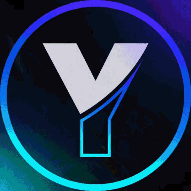a white letter y in a blue circle on a dark background