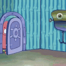 spongebob and patrick are standing in front of a door