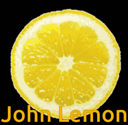 a slice of lemon with the word john lemon written below it
