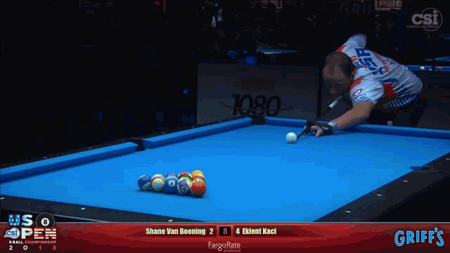 a pool table with griff 's on the bottom right
