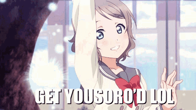 a picture of a girl with the words get yousord lol written below her