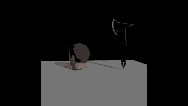 a man 's head is sticking out of a hole next to a black axe
