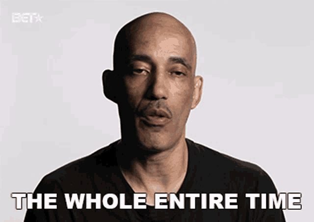a man says the whole entire time in front of a white background