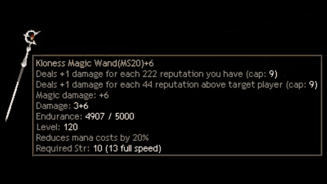 a kloness magic wand has a level of 120 and reduces mana costs by 10