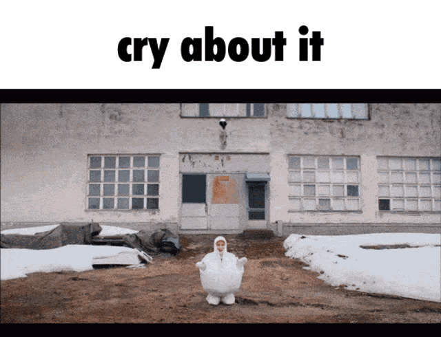 a picture of a person in a snow suit with the words cry about it below them