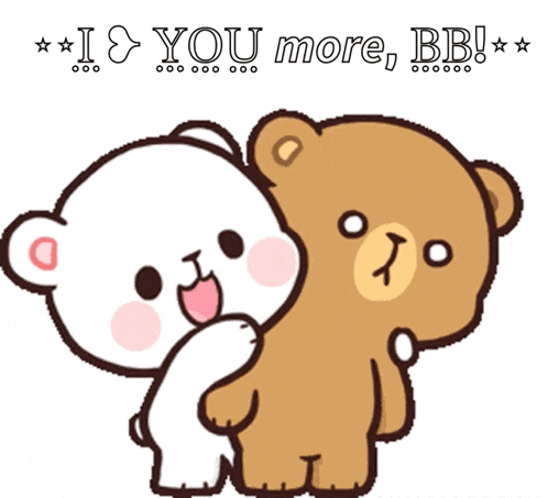 a cartoon of two teddy bears hugging with the words " i love you more bb " below them