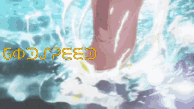 a picture of a person in the water with the words godspeed written in orange