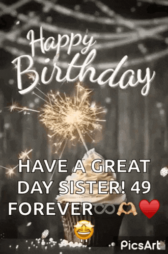 a happy birthday card for a sister with a cupcake and sparklers