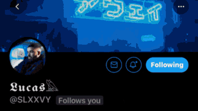 lucas follows you on twitter and has a neon sign behind him