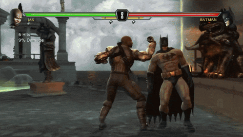 jax and batman are fighting in a video game and batman has 9% damage