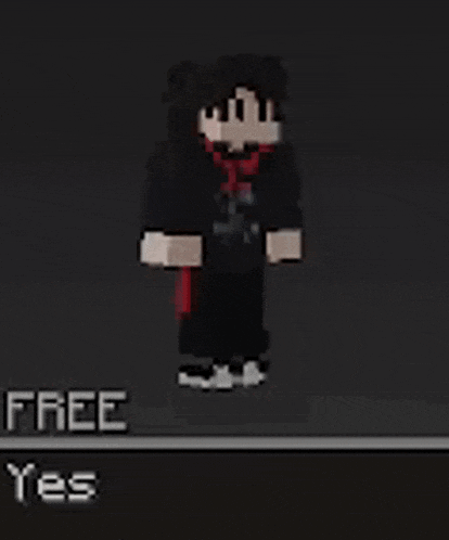 a minecraft character is standing in front of a free yes sign .