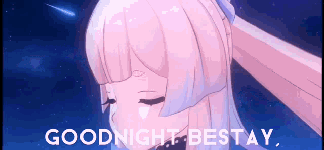 a cartoon girl with a shooting star in the background and the words goodnight bestay on the bottom