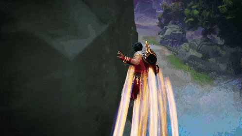 a person in a video game is flying through the air with a jetpack