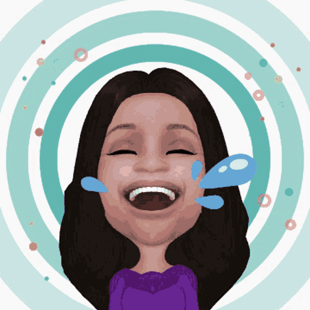 a cartoon drawing of a woman laughing with tears coming out of her eyes