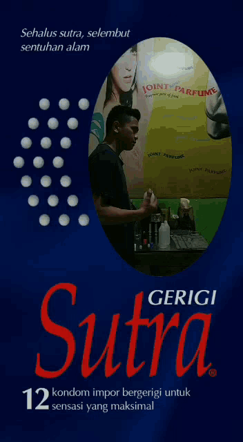 a blue advertisement for gerigi sutra condoms