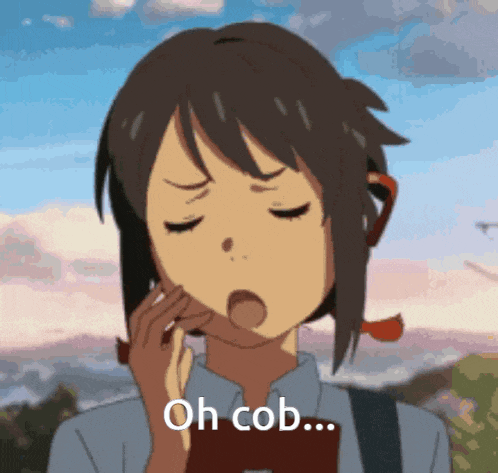 a girl is yawning with the words oh cob on the bottom