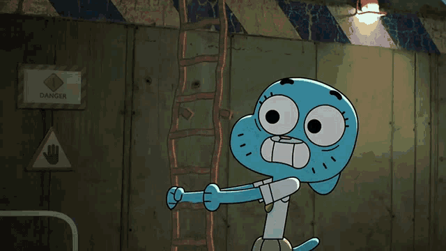 a cartoon character holding a ladder with the words por favor written below it