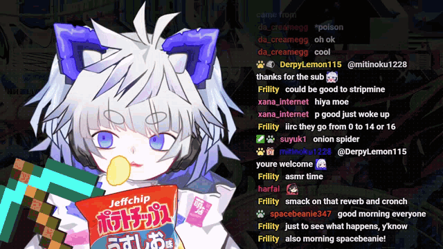 a person holding a bag of jeffchip chips in front of a bunch of messages
