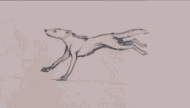 a drawing of a dog running across a white surface