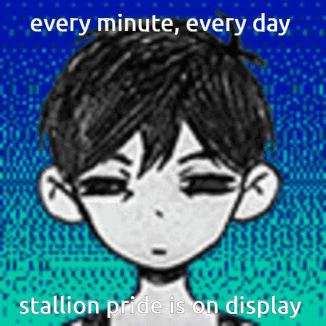 a drawing of a boy with the words " every minute every day stallion pride is on display " on the bottom