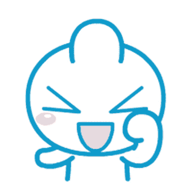 a blue and white cartoon character with a pink tongue sticking out ..