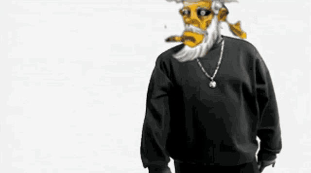 a man with a beard is wearing a black sweater
