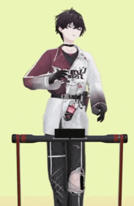 a cartoon character is wearing a jacket that says ' devil ' on it