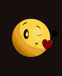 a yellow smiley face with a red heart coming out of it on a black background .