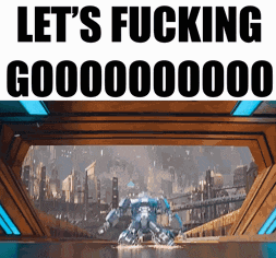 a picture of a robot with the words let 's fucking go000000 on the bottom